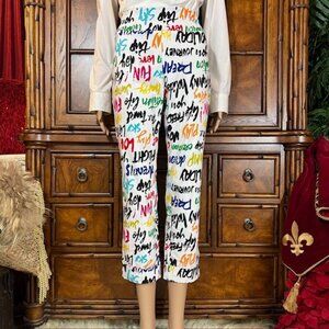 New York & Company Graffiti Script Print Crop Cuffed Stretch Twill Pant